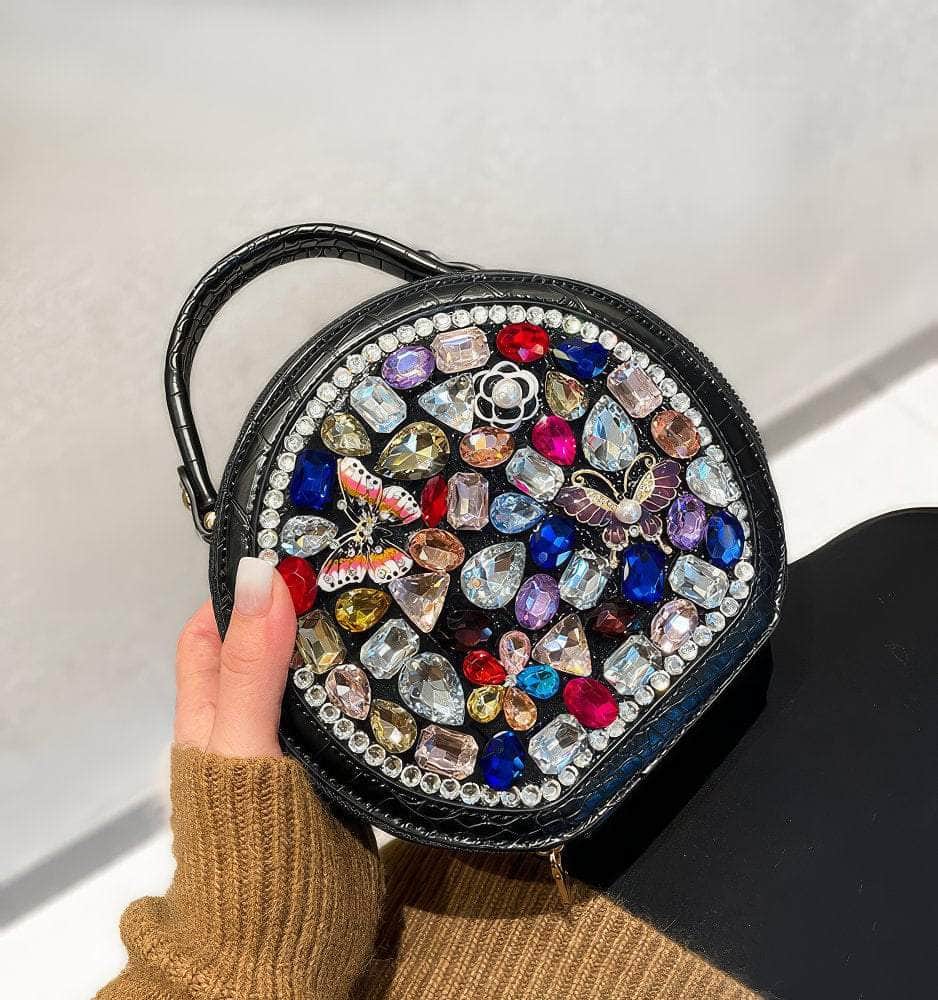 Multistone Round Crystal Luxury Perfume Lippie Deco Purse