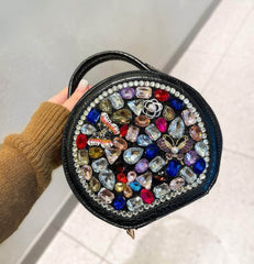 Multistone Round Crystal Luxury Perfume Lippie Deco Purse