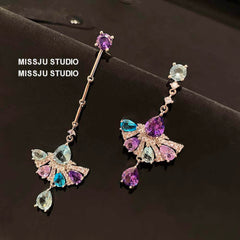 Multistone Tassel Fanshape Teardrop Earrings Multicolor