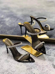 Narrow Band Chain Open Toe Heels