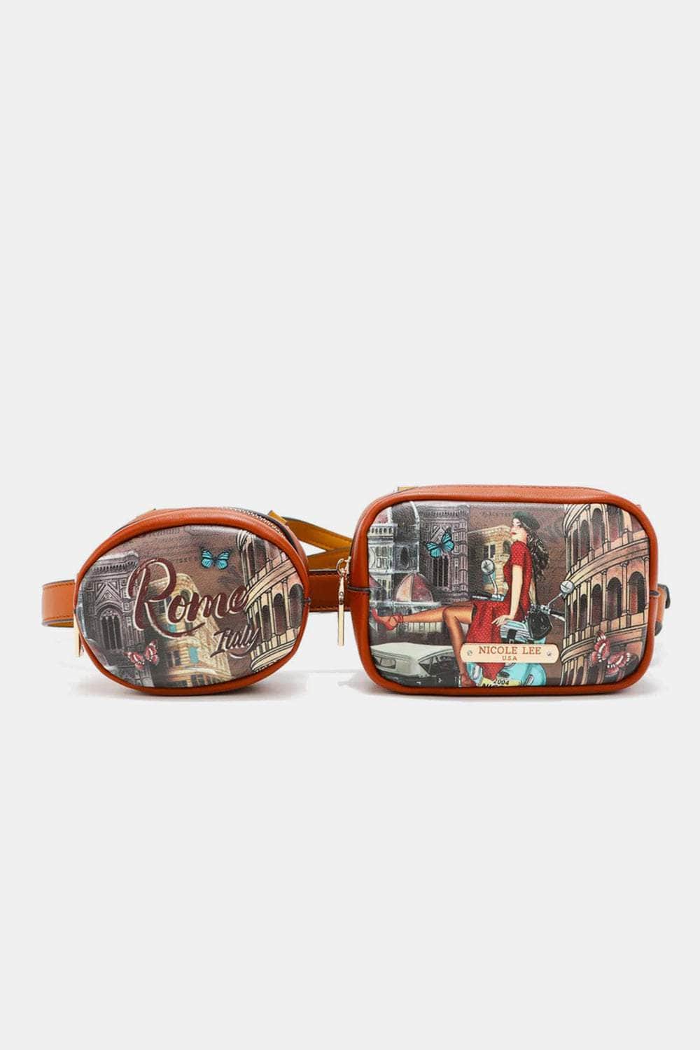 Nicole Lee USA Double Pouch Fanny Pack Memory Of Rome / One Size