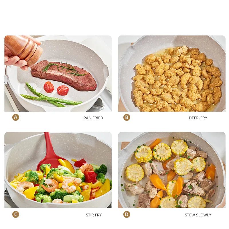 Nonstick wok set with medical stone coating, multifunctional for cooking