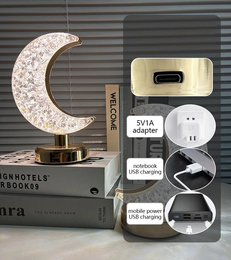 Nordic Luxury Crystal Star Bedroom Lamp: Romantic Bedside Table Lamp with Rechargeable Touch Switch Night Lights
