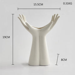 Nordic Style Ceramic Hand Vase: Home, Office, Living Room Decor, Hydroponic Flower Arrangement Height 19CM