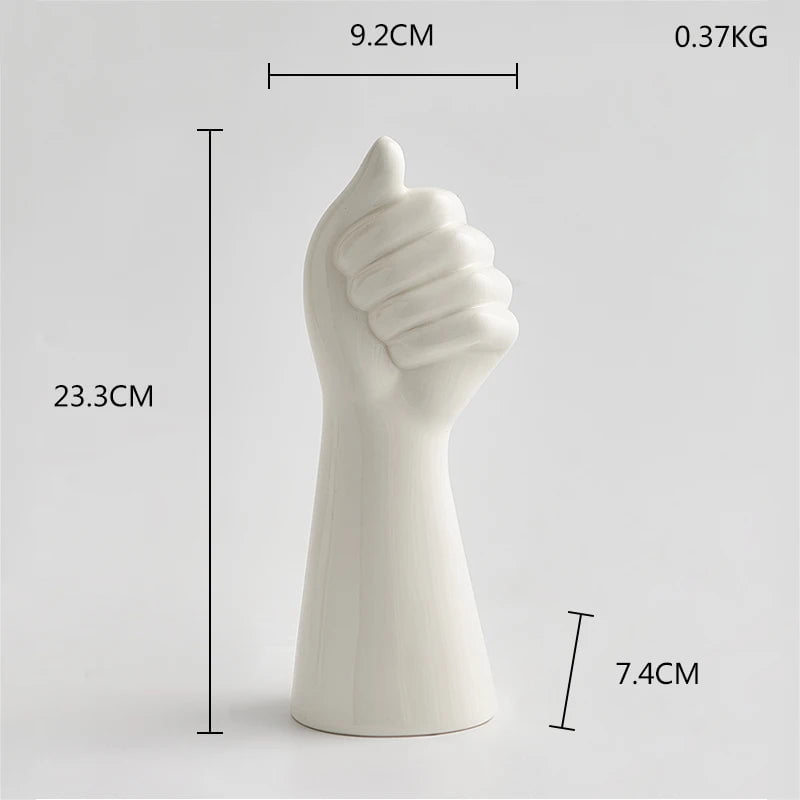 Nordic Style Ceramic Hand Vase: Home, Office, Living Room Decor, Hydroponic Flower Arrangement Height 23.3CM