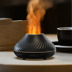 Nordic Style Flame Aromatherapy Humidifier - Desktop Home Atmosphere Light, High-Fog, Quiet, Space-Saving Black
