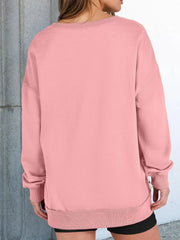 Notched Long Sleeve Oversized Sweatshirt