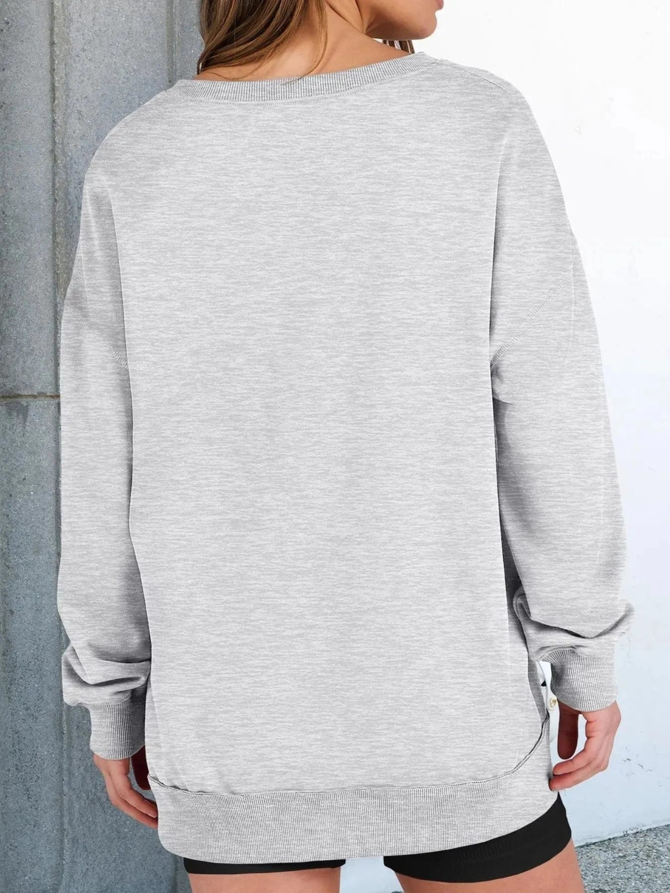 Notched Long Sleeve Oversized Sweatshirt
