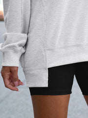 Notched Long Sleeve Oversized Sweatshirt