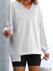 Notched Long Sleeve Oversized Sweatshirt
