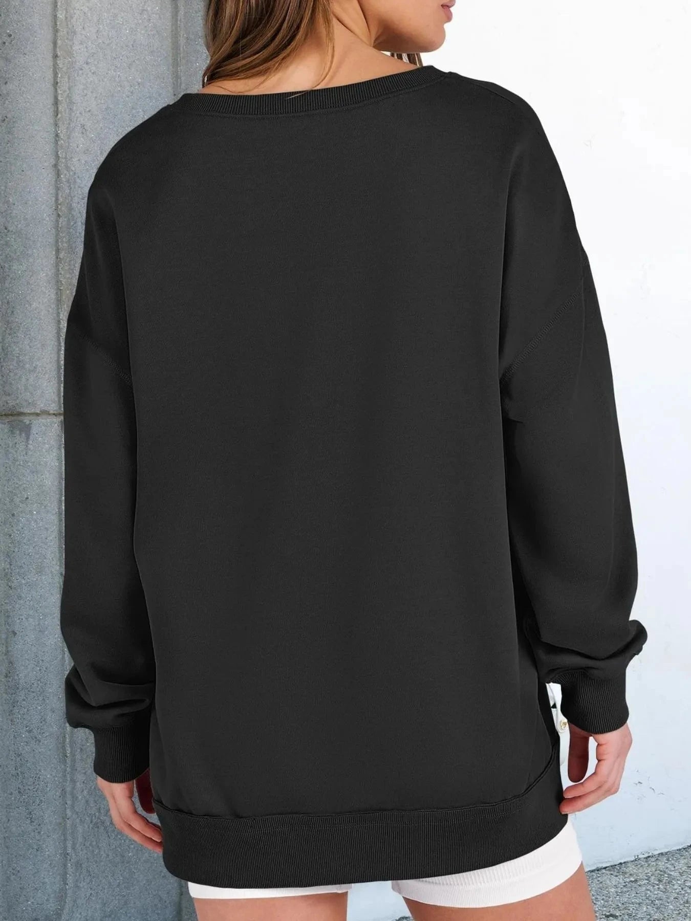 Notched Long Sleeve Oversized Sweatshirt