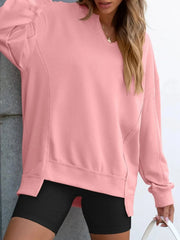 Notched Long Sleeve Oversized Sweatshirt
