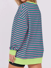 Notched Long Sleeve Oversized Sweatshirt