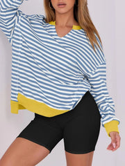 Notched Long Sleeve Oversized Sweatshirt