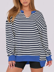 Notched Long Sleeve Oversized Sweatshirt