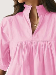 Notched Puff Sleeve Blouse