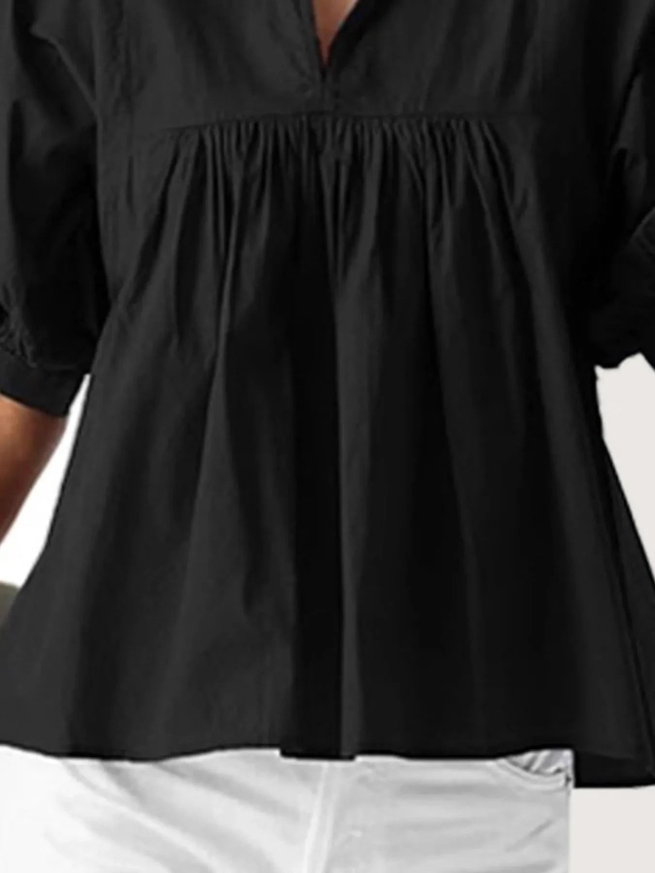 Notched Puff Sleeve Blouse