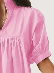 Notched Puff Sleeve Blouse
