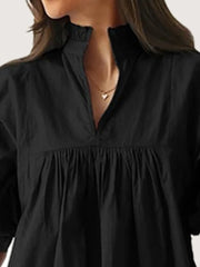 Notched Puff Sleeve Blouse Black / S