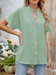 Notched Short Sleeve Blouse