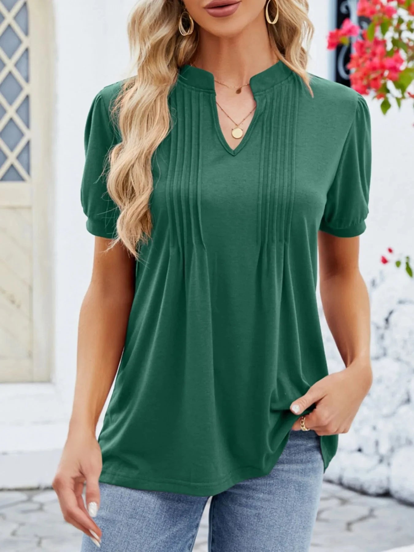 Notched Short Sleeve T-Shirt