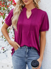 Notched Short Sleeve T-Shirt Wine Red / S