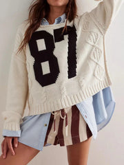 Number 81 Oversized Cable Knit Sweater Apricot / S