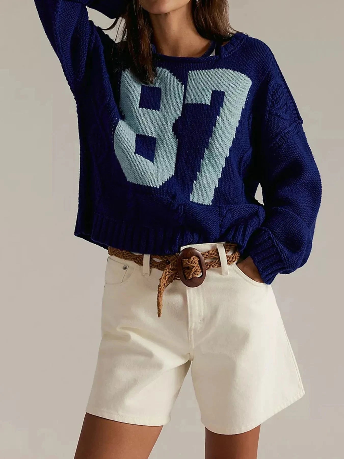 Number 81 Oversized Cable Knit Sweater Dark Blue / S