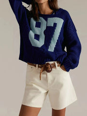 Number 81 Oversized Cable Knit Sweater Dark Blue / S