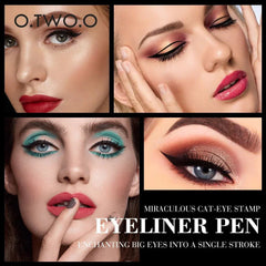 O.TWO.O Eyeliner Stamp: Black Liquid, Waterproof, Fast Dry, Double-ended Eye Liner Pen - Makeup for Women, Cosmetics
