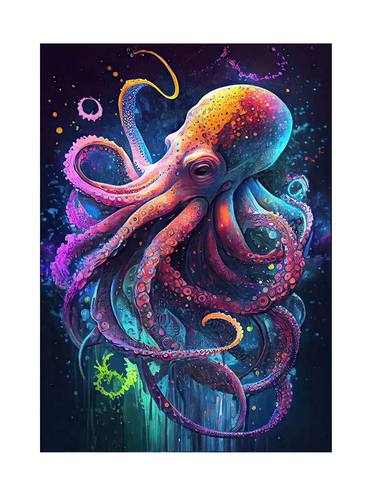 Ocean Wildlife Canvas Painting: Colorful Shark, Seahorse, Octopus, Turtle Posters J / 40x50cm No Framed