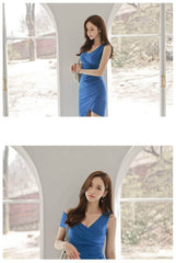 Off-shoulder Asymmetrical Hem Slit Dress