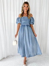 Off-Shoulder Balloon Sleeve Denim Dress Misty Blue / S