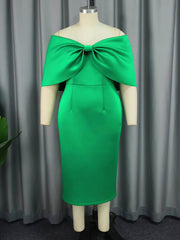 Off Shoulder Bow Detailed Scuba Dress