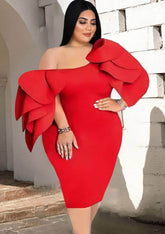 Off Shoulder Cascading Ruffles Bodycon Mini Dress US 4-6 / Red