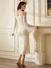 Off-Shoulder Flare Sleeve Dress