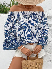 Off-Shoulder Floral Print Blouse