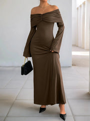 Off-Shoulder Long Sleeve Bodycon Maxi Dress