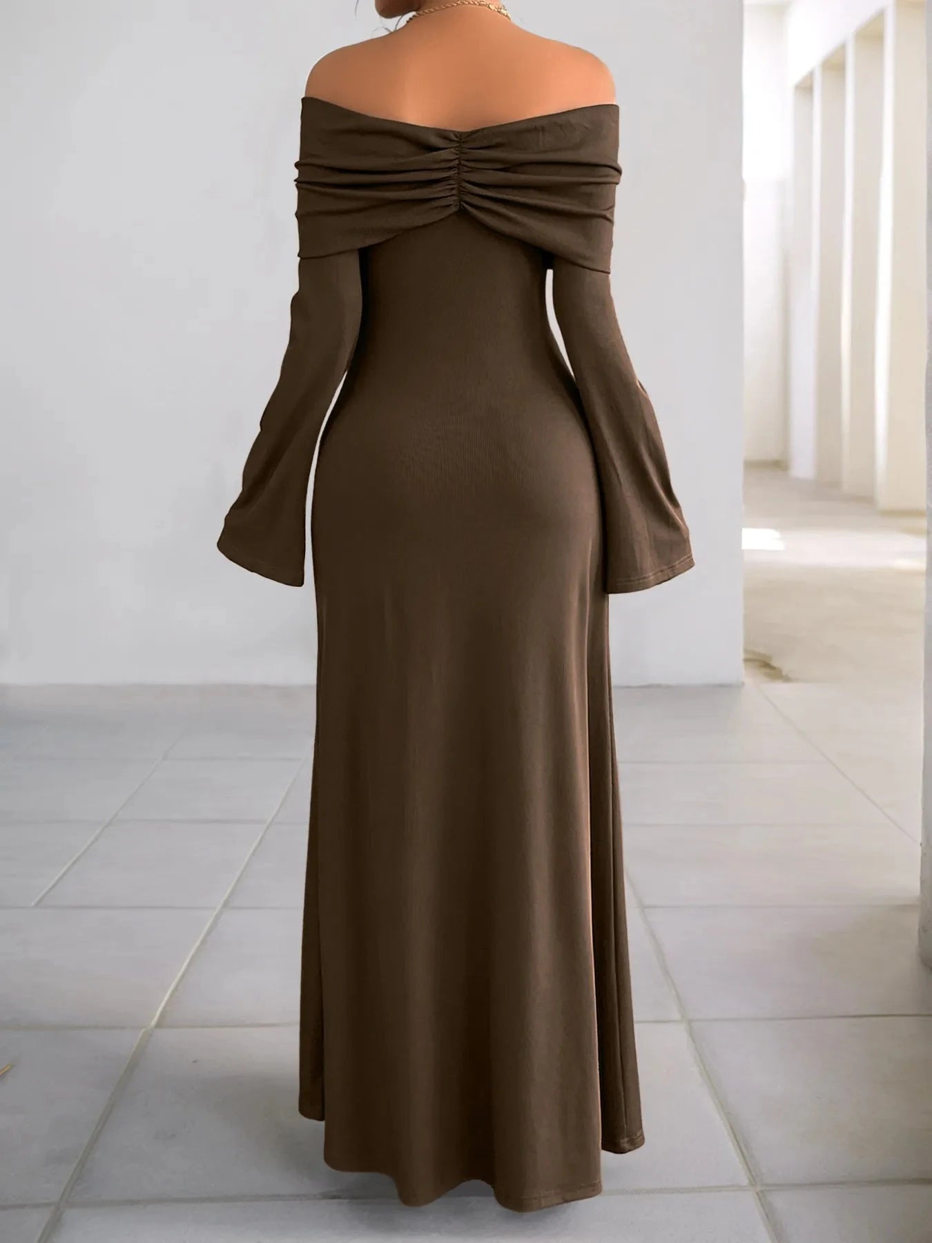 Off-Shoulder Long Sleeve Bodycon Maxi Dress