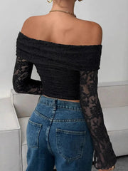 Off Shoulder Long Sleeve Lace Top