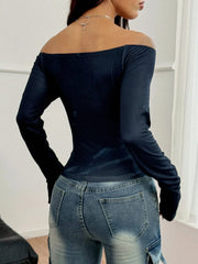 Off-Shoulder Long Sleeve T-Shirt
