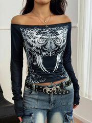 Off-Shoulder Long Sleeve T-Shirt