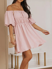 Off-Shoulder Puff Sleeve Mini Dress