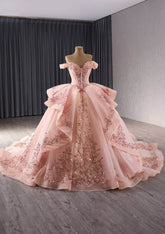 Off Shoulder Quinceañera Applique Detailed Tassel Decor Ball Dress - A1B2C US 2 / Pink