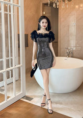Off-Shoulder Ruffled Sleeves Dazzling Mini Dress