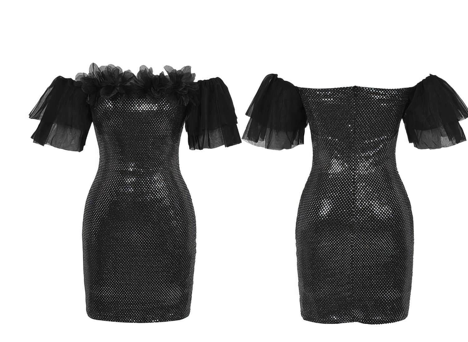 Off-Shoulder Ruffled Sleeves Dazzling Mini Dress