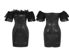 Off-Shoulder Ruffled Sleeves Dazzling Mini Dress