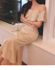 Off Shoulder Ruffled Sleeves Mermaid Dress