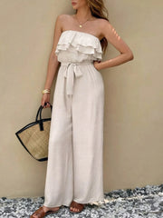 Off-Shoulder Ruffled Wide Leg Jumpsuit