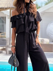 Off-Shoulder Ruffled Wide Leg Jumpsuit